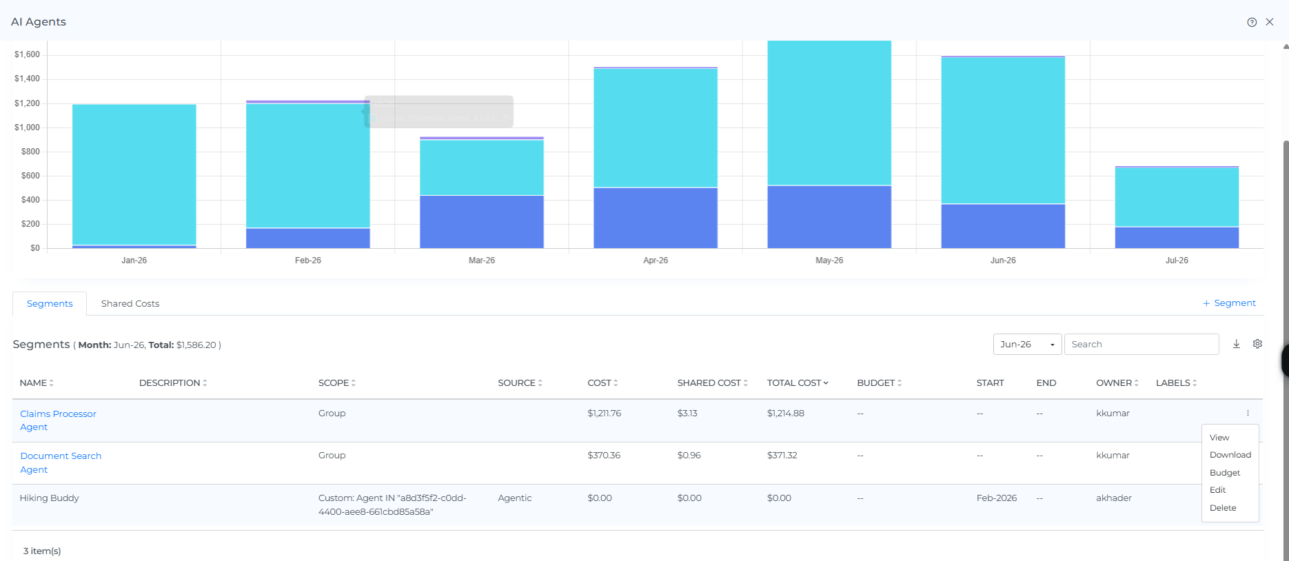 Delete a cost allocation segment