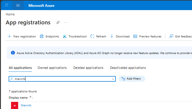 Select the registered Azure application