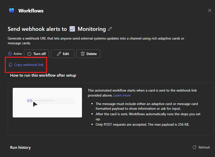Paste the Teams webhook URL into Mavvrik