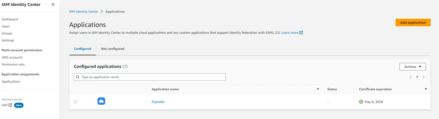 Start adding an application in AWS IAM Identity Center
