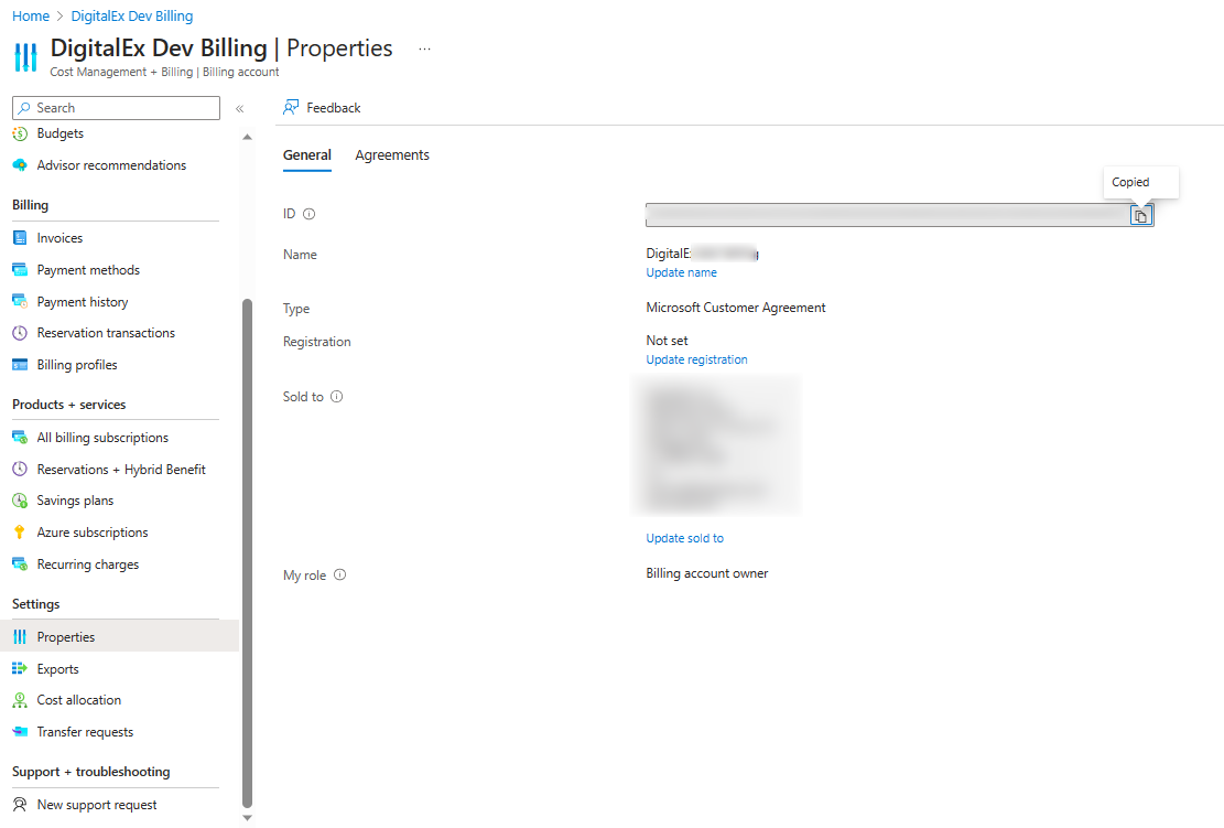 Azure billing account properties with Account ID