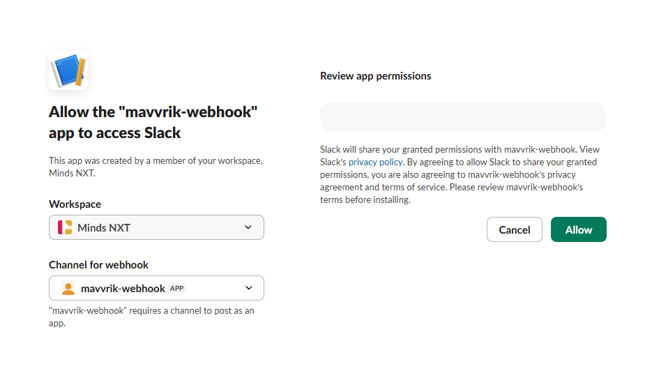 Authorize the Slack channel