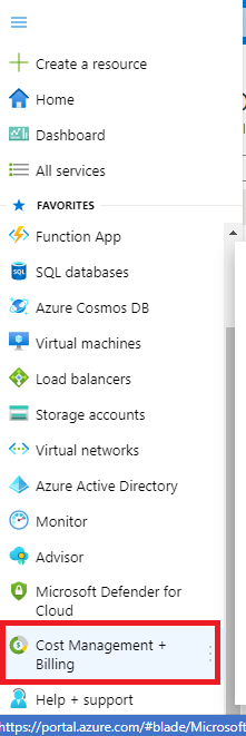 Azure Cost Management and Billing menu