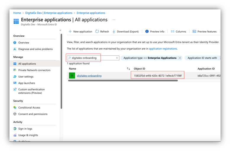 Enterprise application Object ID