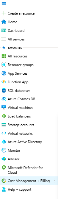 Azure Cost Management and Billing menu