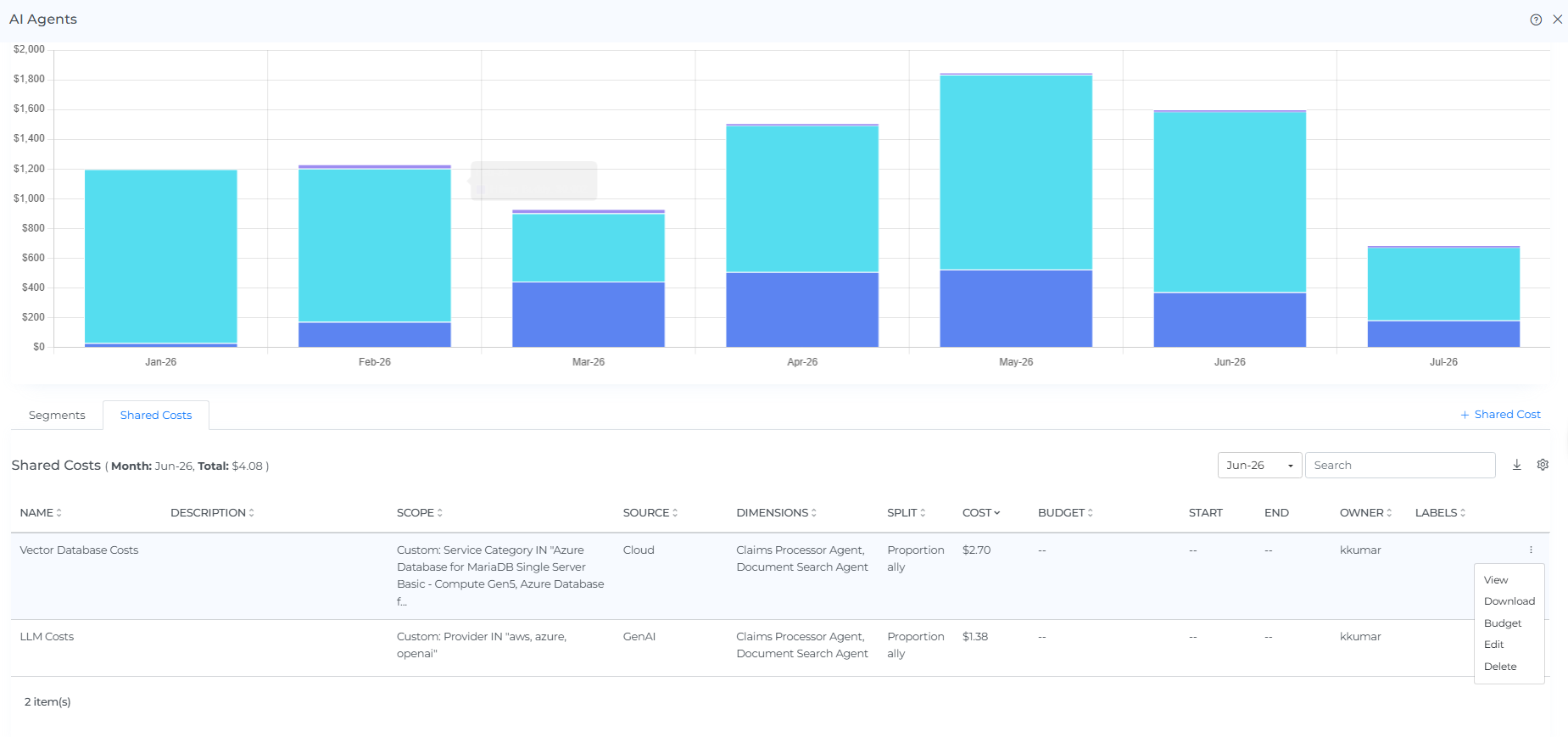Open the shared-cost preview