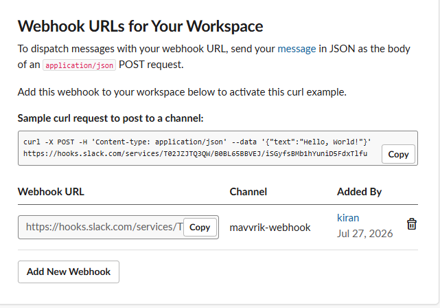 Paste the Slack webhook URL into Mavvrik