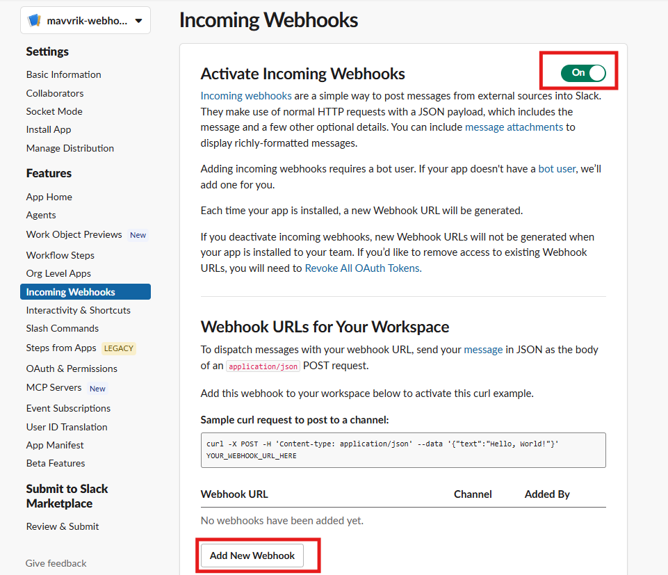 Generate a Slack webhook URL