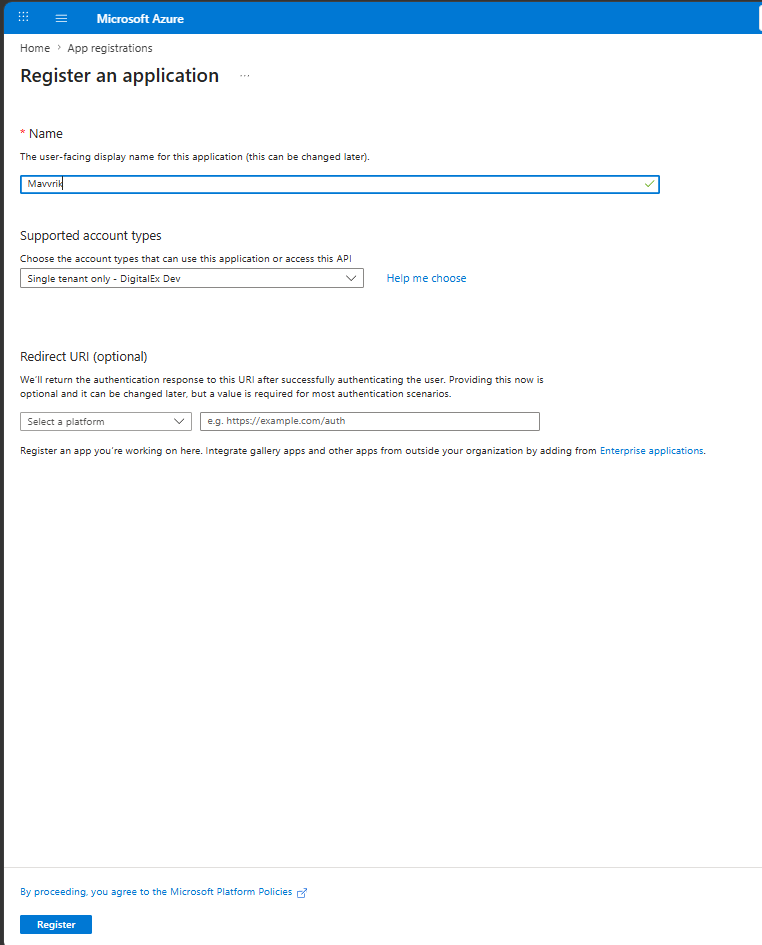 Register a new Azure application
