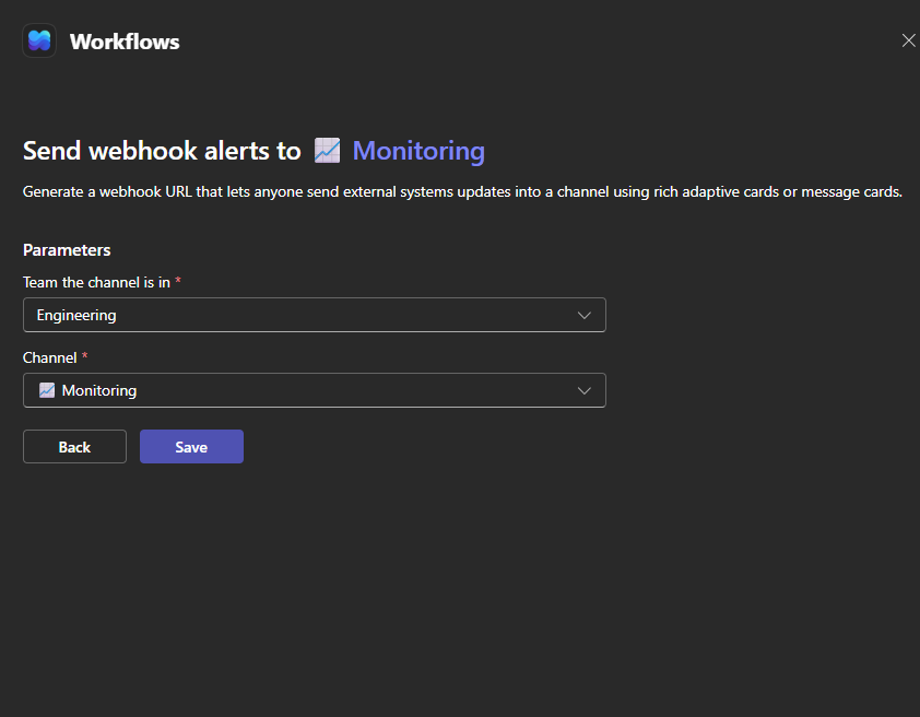 Save the Teams webhook workflow